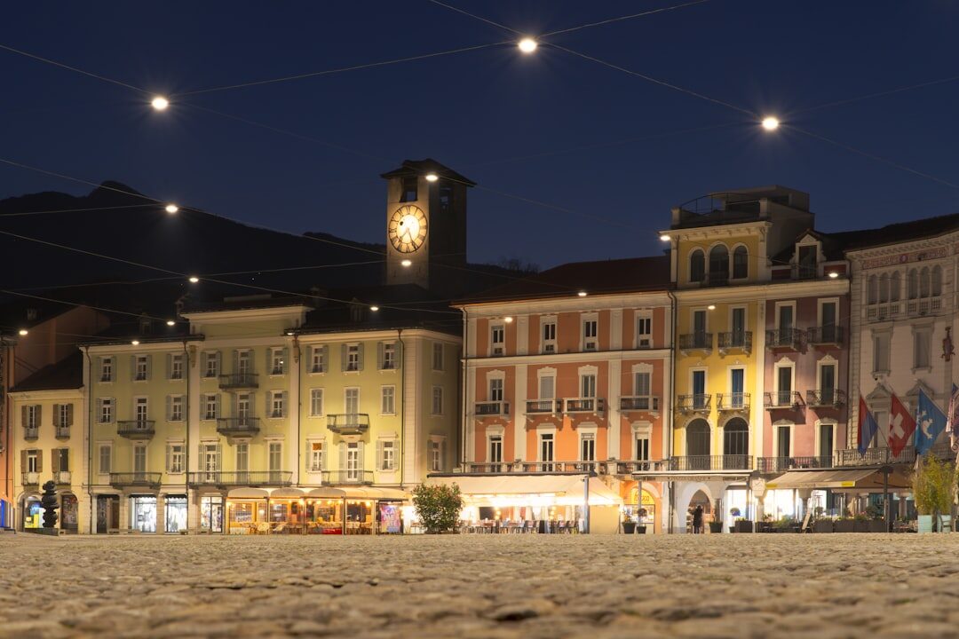 quiet town square at dusk